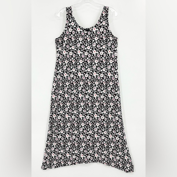 J. Jill Wearever Collection Black Floral Knit Tank Dress w/Pockets Size Medium - Picture 1 of 7
